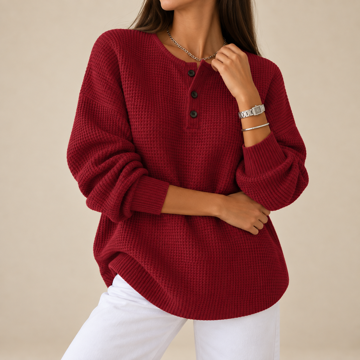 Jersey Henley de punto gofrado Almudena, detalle del diseño