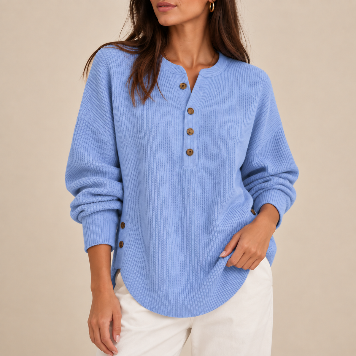 Belén | Jersey túnica Henley con botones laterales