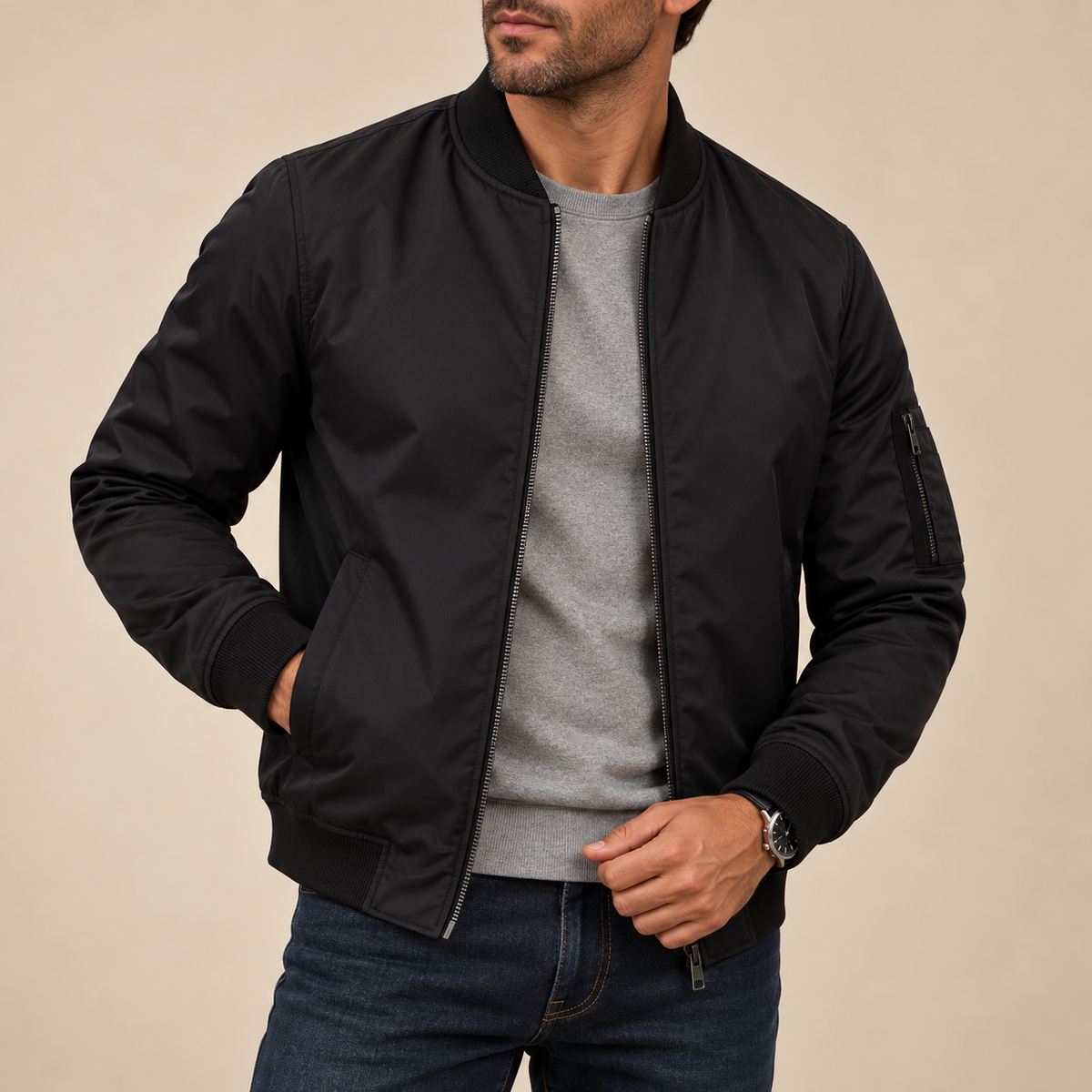 Cazadora bomber clásica con bolsillo de manga Emilio, vista complementaria