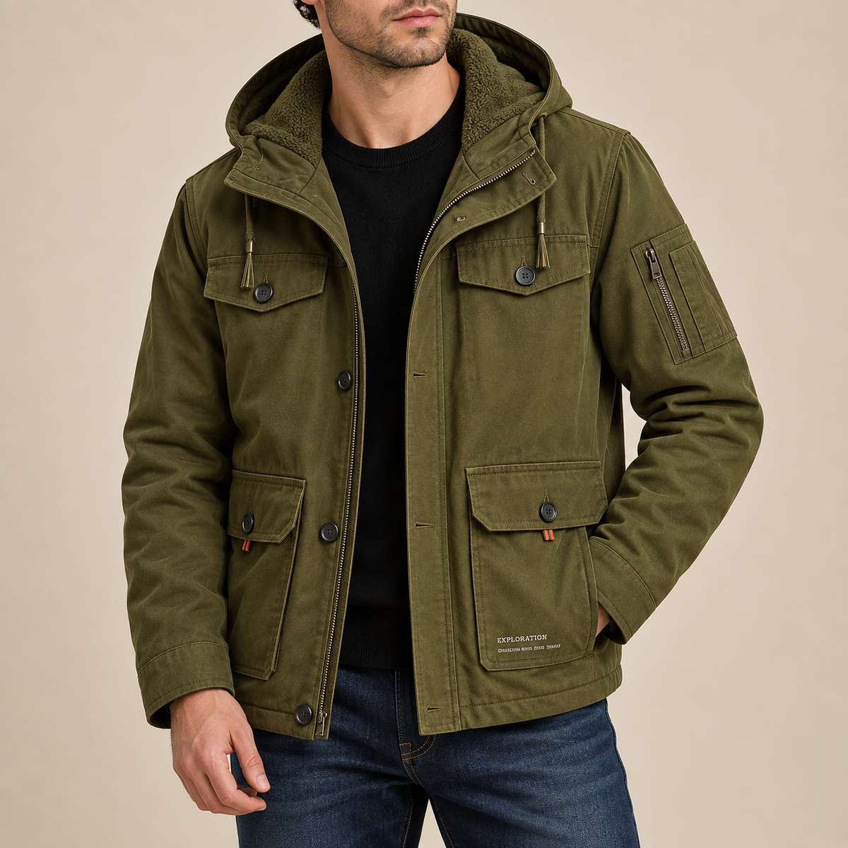 Parka corta con capucha y bolsillos Joaquín, detalle del diseño