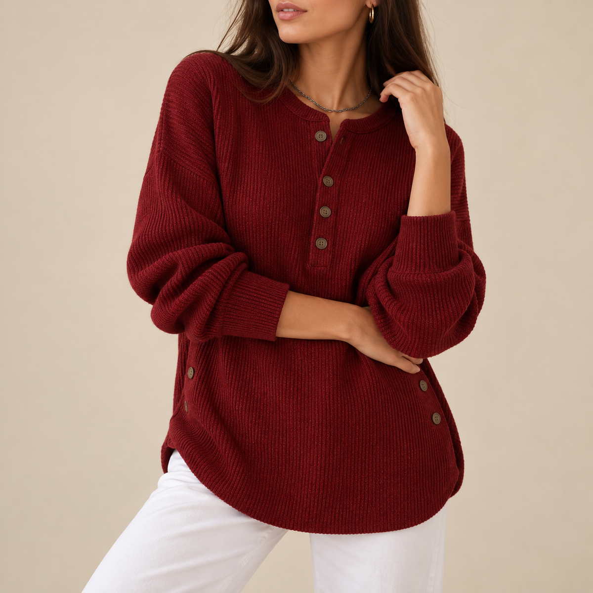 Belén | Jersey túnica Henley con botones laterales