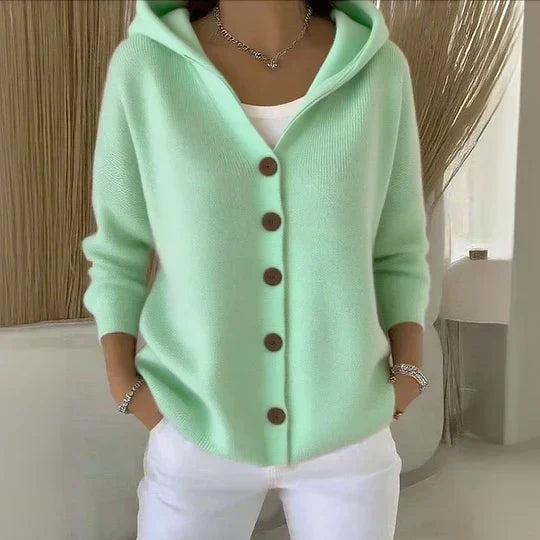 Mercedes | Cárdigan de punto con capucha, color Verde, vista del producto, detalle del diseño