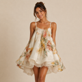 Vestido mini floral de organza Abril en beige, vista principal