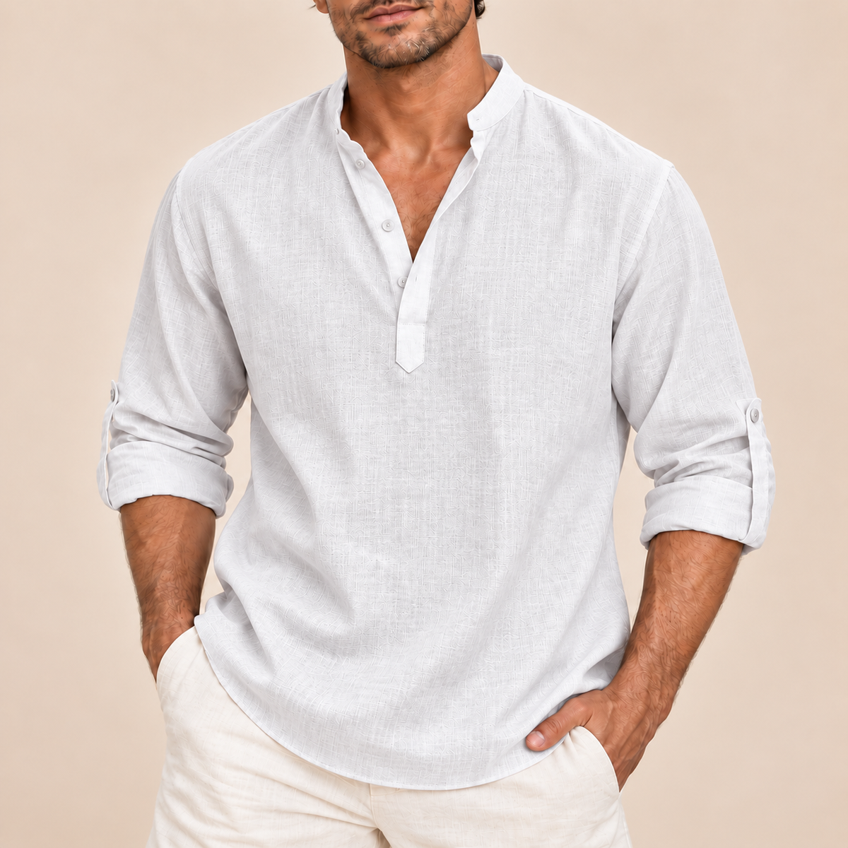 Camisa de cuello abierto Alberto, detalle del diseño