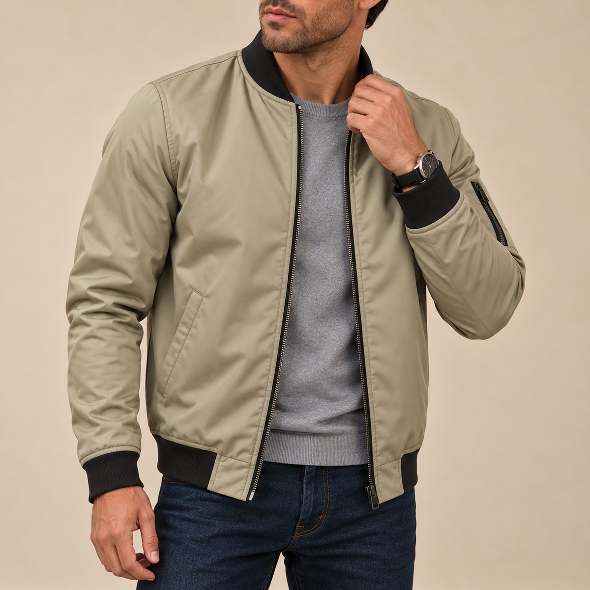 Cazadora bomber clásica con bolsillo de manga Emilio, vista principal