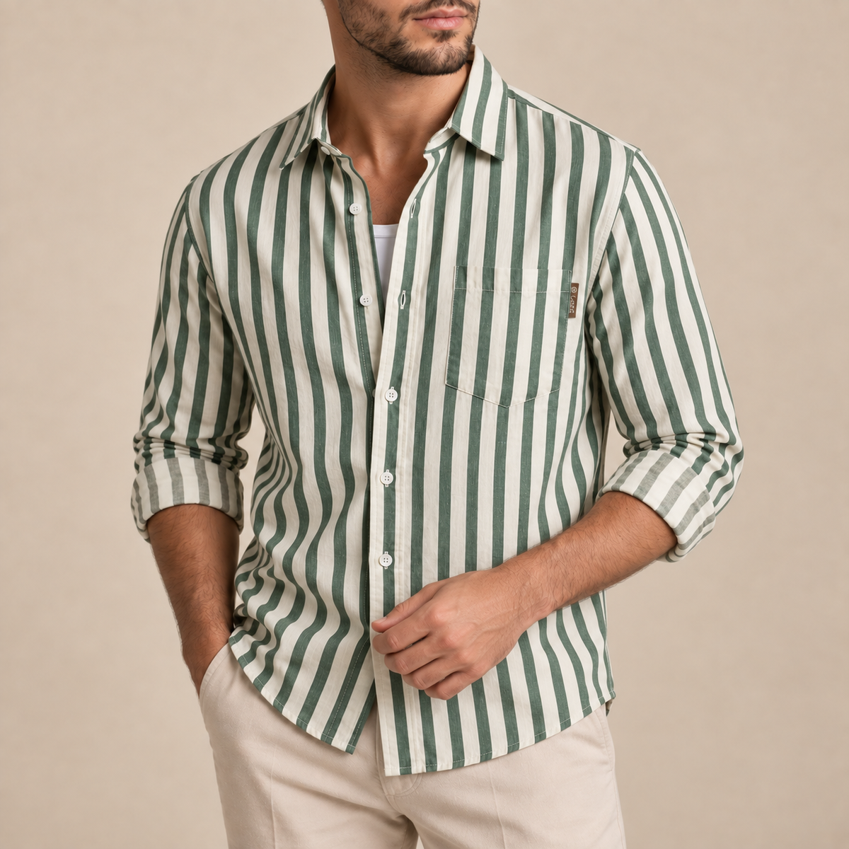 Camisa de rayas de manga larga Alejandro, detalle del diseño