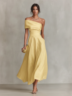 Marta | Vestido midi de un hombro en Amarillo, vista principal