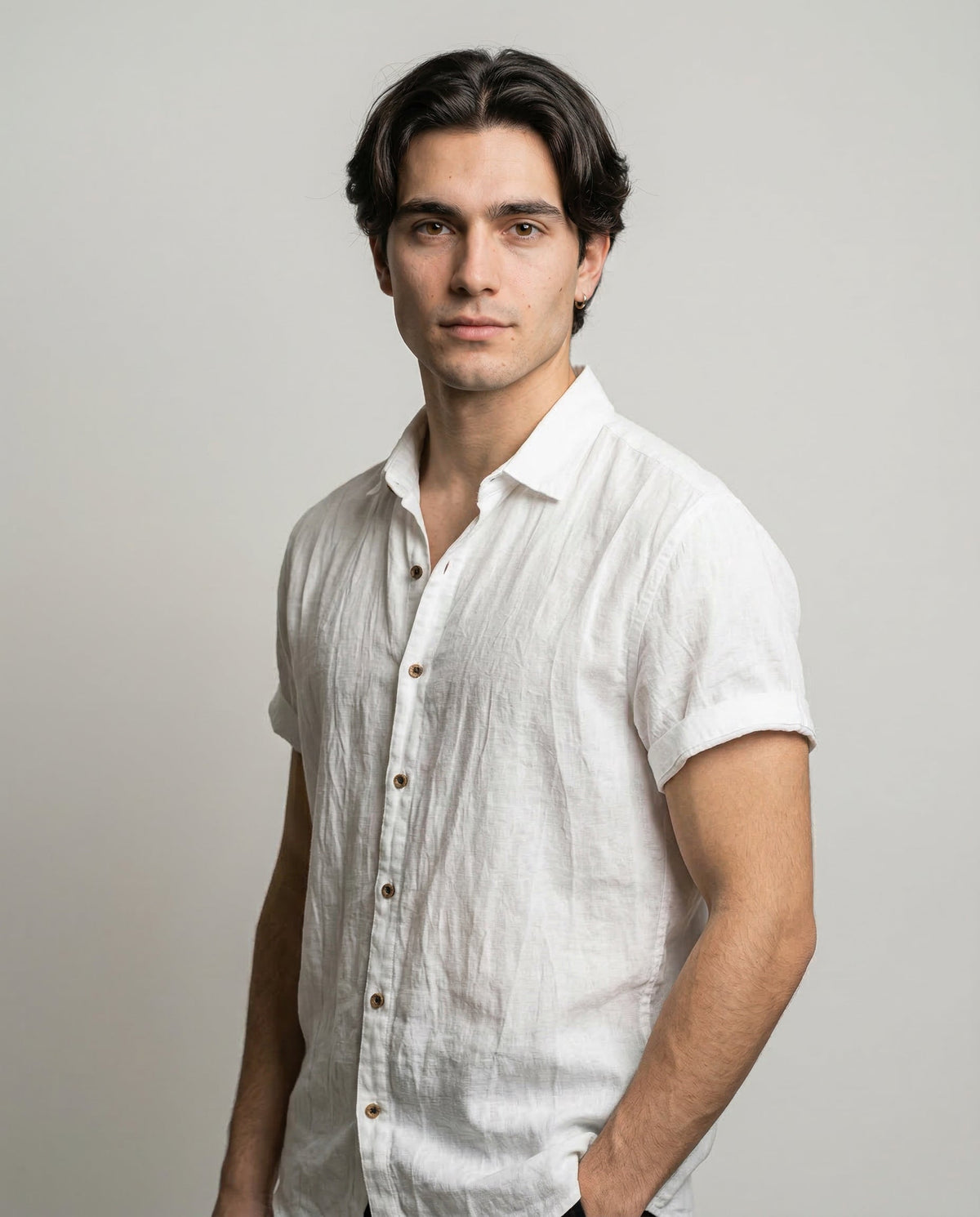 Loren | Camisa de manga corta con textura natural en Blanco