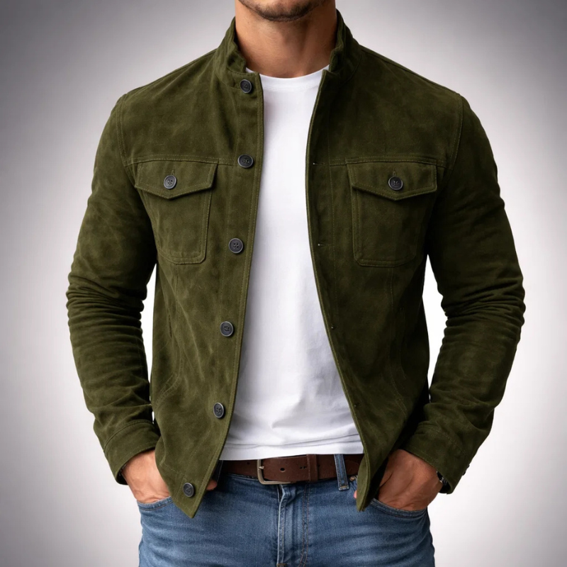 Íñigo | Sobrecamisa de efecto ante con bolsillos, color Verde, vista del producto, detalle del diseño