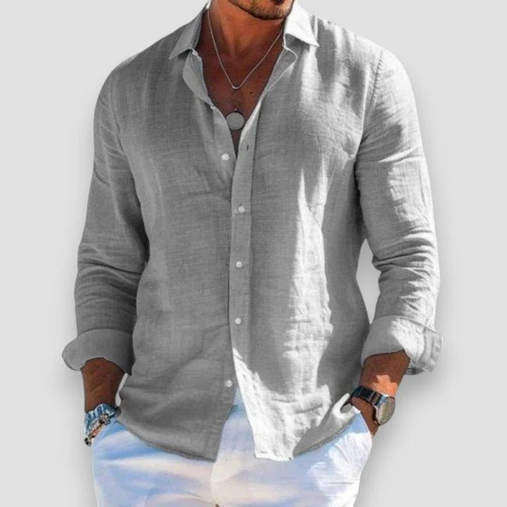Camisa de lino hombre cuello mao Daniel, vista complementaria