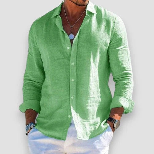 Camisa de lino hombre cuello mao Daniel, vista complementaria