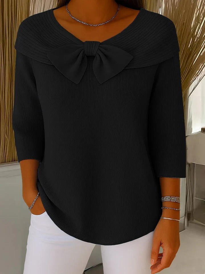 Mónica | Jersey con cuello marinero y lazo, color Negro, vista del producto, vista complementaria