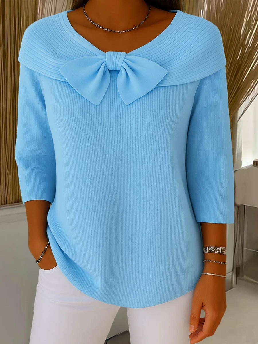 Mónica | Jersey con cuello marinero y lazo, color Azul, vista del producto, vista principal