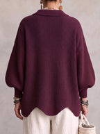 Soledad | Cárdigan oversize con botones dorados, color Burdeos, vista del producto, detalle del diseño
