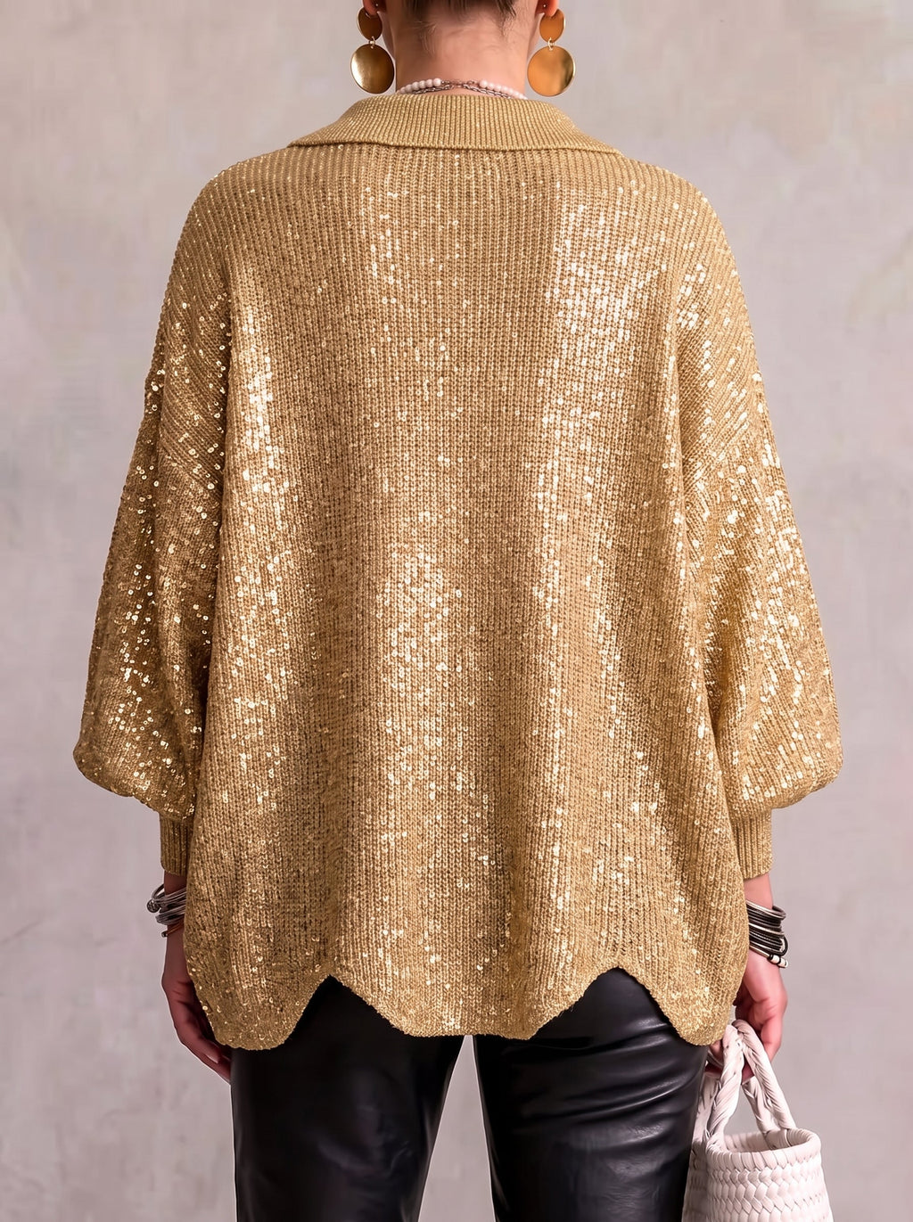 Soledad | Cárdigan oversize con botones dorados, color Dorado, vista del producto, vista alternativa