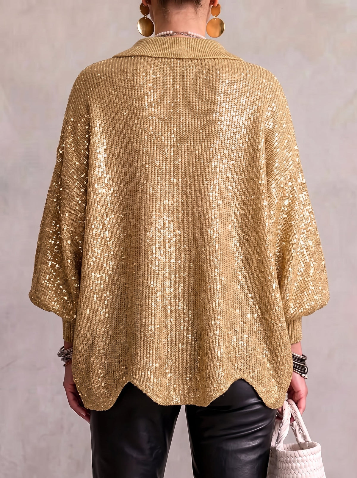 Soledad | Cárdigan oversize con botones dorados, color Dorado, vista del producto, vista alternativa