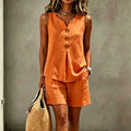 Solana | Conjunto de top abotonado y pantalón corto en Naranja, vista principal